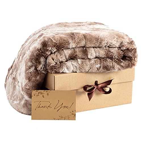Product Image of the Chanasya Premium Thank You Gift Blanket Set - Soft & Plush Minky Throw Blanket with Thank You Card - 50' x 65' - Long Faux Fur Wolf Beige