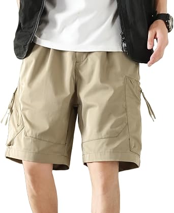 Mens Elastic Waist Cargo Shorts Lightweight Relaxed Fit Drawstring Summer Casual Shorts with 4 Pockets