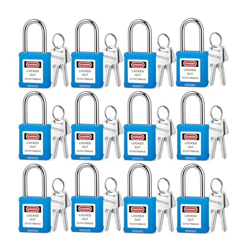 Image of Lockout Tagout Locks 12-Pack|OSHA Blue Loto Locks Keyed Different|2 Keys /Lock for Industrial Machinery & Electrical Panels|Chrome Steel & Laser Coding