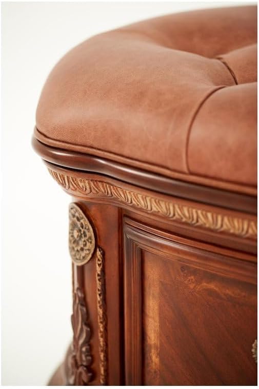 Michael Amini Cortina Brown Leather Bedside Bench with Solid Poplar Wood Frame, Cushioned Upholstery, Sturdy Build for Bedroom Seating and Storage Solutions