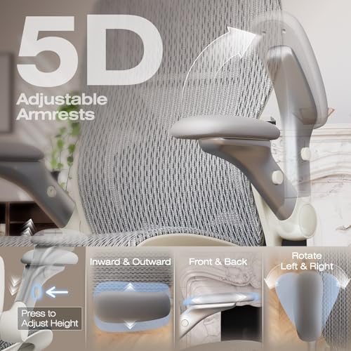 ELABEST X100 Ergonomic Office Chair with Footrest, Big and Tall Home Desk Chair with 5D Flip-Up Arms, Adjustable 3D Lumbar Support,High Back Rolling Computer Chair, Swivel Mesh Chairs (Frosted Dawn)