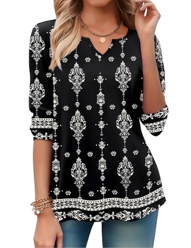 Image of Zeagoo Long Sleeve Shirts for Women Fall Tops Casual Dressy V Neck Blouses Boho Tunic Western Clothes Vacation Outfits