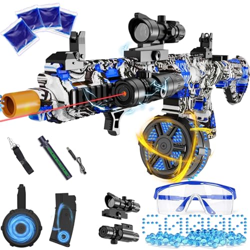 Electric Gel Ball Blaster High Speed Automatic Splatter Ball Blaster with 50000+ and Goggles Rechargeable Splatter Ball Toys for Outdoor Activities Game Favors-BlueWhite