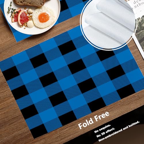 Sets de table bleu marine rectangulaires style carreaux lot de 4 pièces