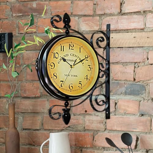 Horloge murale à double face vintage métal rotation 360