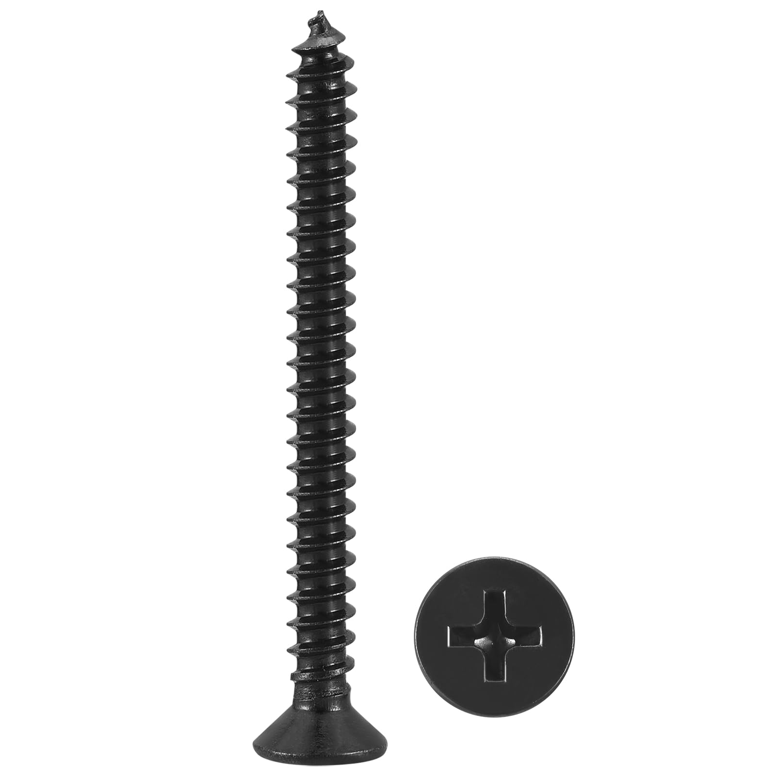 METALLIXITY Countersunk Phillips Wood Screws (ST3x30mm) 80Pcs, Carbon Steel Coarse Thread Phillips Drive Flat Head Wood Screws - for Furniture Installation Repair, Black