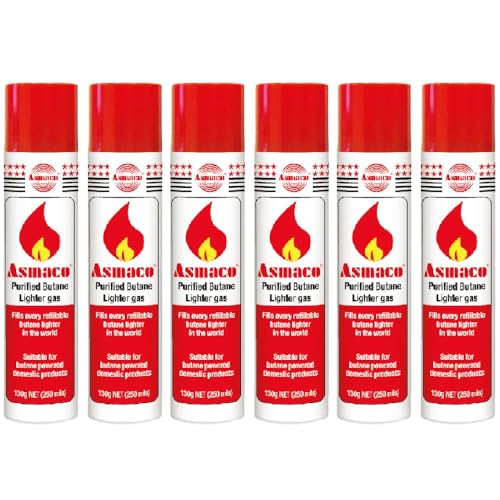 Asmaco Lighter Refill Butane Gas - 250 Ml - Set of 06