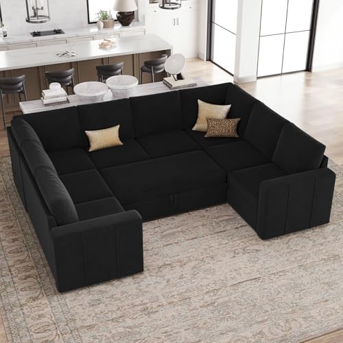 Belffin Modular Sectional Sleeper Sofa Bed with Pull Out Couch, Oversized U Shaped Sleeper Pull Out Bed with Storage Loveseat, Convertible Sectional C