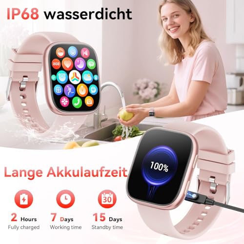 Smartwatch Damen Herren, 1.83\ HD Fitnessuhr mit Telefonfunktion, Fitness Tracker mit SpO2 Pulsmesser Schlafmonitor Schrittzähler, 100+ Sportmodi Sportuhr, IP68 Wasserdicht Smart Watch für Android iOS