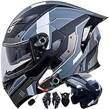 Letetexi Cascos Moto Modular con Bluetooth Integrado ECE Aprobado Casco Moto Integral Hombre Doble Visera Anti Vaho Casco Moto Integrales pour Mujeres Casco Motocicleta Scooter 57~64cm