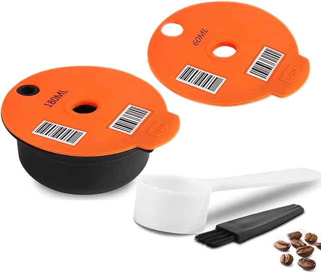 RECAFIMIL Reusable Tassimo Coffee Pod Refillable Coffee Capsules Pods 180ml PP Plastic Capsules with 60ml Replacement Lids for Bosch Tassimo Coffee Machine Accessory