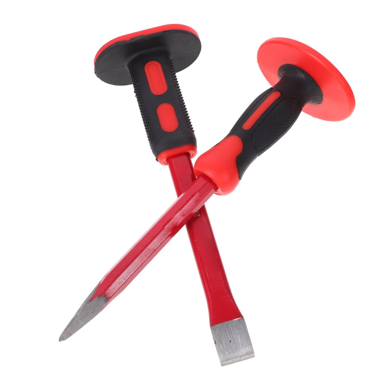 Jeu De Burins à Froid En Acier Chrome-vanadium Trempé 12 Pouces Protège-mains Anti-chocs Ergonomique, Burin Plat Et Pointe Pour Démolition Maçonnerie Béton, 2 Pièces Pour Travaux Intensifs