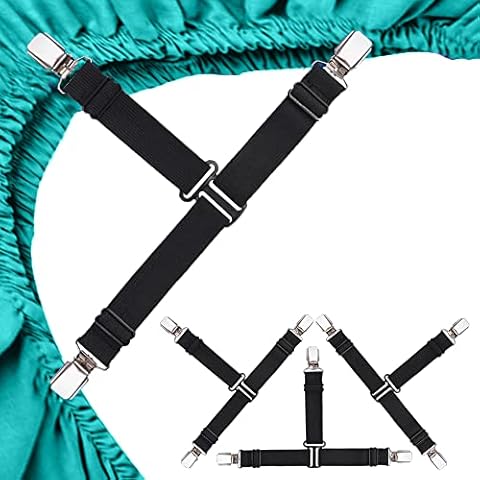 MENDENG Sheet Straps Fitted Sheet Clips Holder Surspeners Keep Sheets in Place Bed Sheet Fasteners Gripper Black 4P Cover