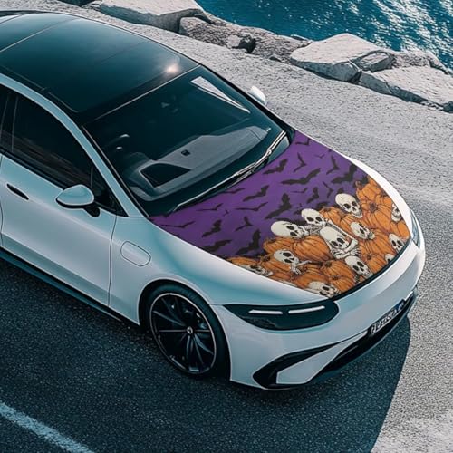 Image of Bat Skeleton Car Hood Cover All Weather Protection Automotive Exterior Accessories Universal Fit Hood Covers for Cars, Trucks, SUV, or Van Full Coverage Halloween Decor