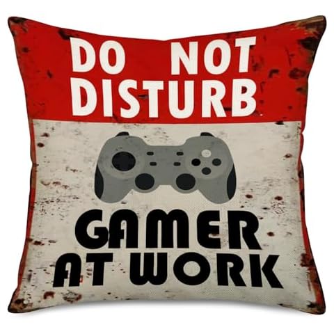 Asminifor Rustic Sign Wooden Board with Motivational Phrase Do Not Disturb Gamer at Work Cotton Linen Decorative Pillow Covers Square 18" x 18" Throw Pillowcase (Game) Cover