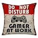 Fukeen Red Signs Board Do Not Disturb Throw Pillow Cases Vintage Cotton Linen Cushion Covers Gamer at Work with Gamepad Decorative Home Sofa Standard Pillow Shams 18"x18"