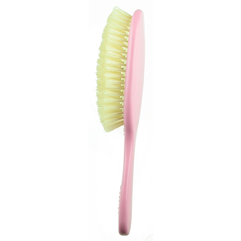 Bass Baby BS27 - Cepillo para el pelo, cerdas naturales 100 % puras y suaves, color blanco y dorado, bolsa de viaje para recién nacidos, bebés y niños pequeños con cabello fino, desenreda, masajea y