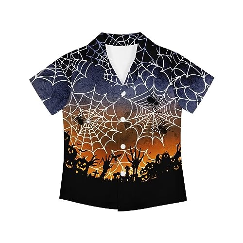 Pinupub Kids Button Down Halloween Shirts for Boys Girls Short Sleeve Spread Collar Hawaiian Shirt