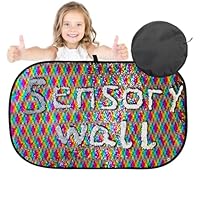 Sensory Sequin Wall Panel 40 x 27 Inch with 6 Shape Stencils – Reversible Flip Fabric Board for Kids & Classrooms, Calming Tactile Doodling Decor, Autism/ADHD Sensory Wall Toy
