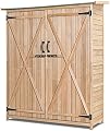GRAFFY Outdoor Storage Shed, Wooden Garden Tools Cabinet with 2 Lockable Doors and Handles, Organizer Cabinet with Tilted Asphalt Roof, for Outside Garden and Yard
