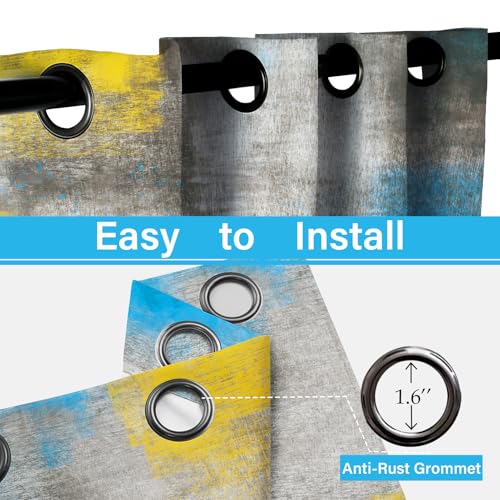 Image of Asuexpect Abstract Curtains 2 Panels Abstract Rust Curtain Room Darkening Grommet Window Treatments Modern Decorative for Bedroom Living Room, 52x84 Inches, Blue Yellow