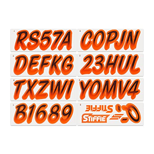 Stiffie Whipline Black/Orange 3" Alpha-Numeric Registration Identification Numbers Stickers Decals For Boats & Personal Watercraft #TOP2