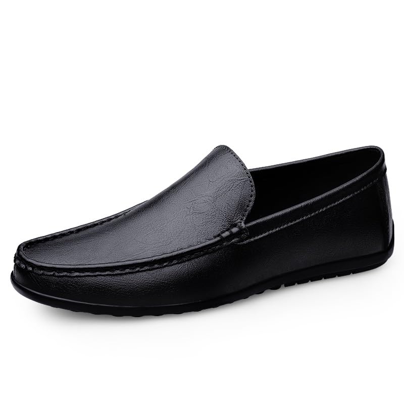 Mens Loafers Round Toe Solid Color Leather Loafer Shoes Anti-Slip Flat Heel Comfortable Walking Slip-ons2