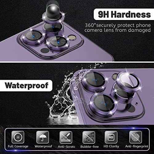 Tefeiyin Camera Lens Protector Compatible for iPhone 14 Pro Max 6.7 inch & iPhone 14 Pro 6.1 inch, 9H Tempered Glass Screen Cover Aluminum Alloy Ring Case - AR High Clear Technology (Black)