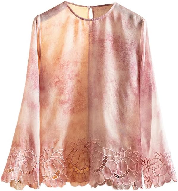 Women's Mulberry Silk Heavy Embroidered Blouse Summer Hollow Out Silk Top