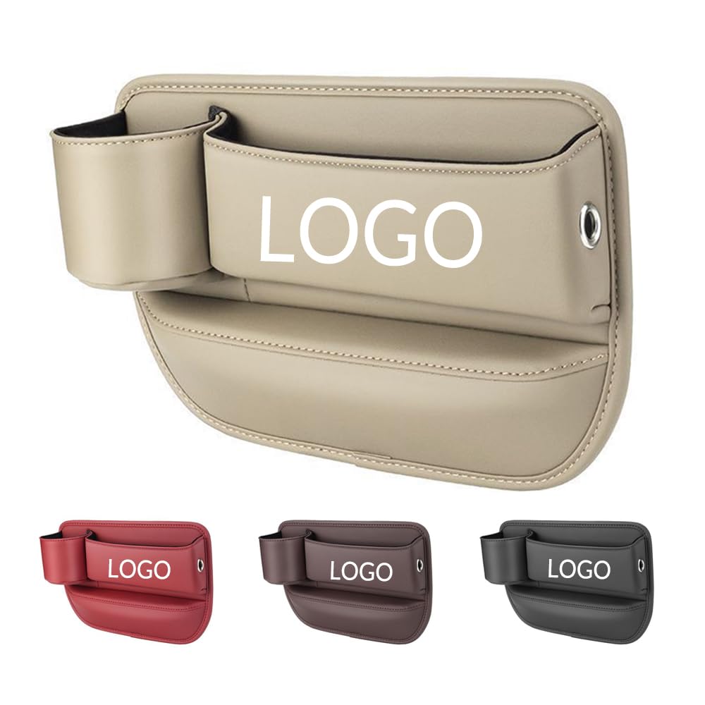 Car Leather Cup Holder Gap Bag, Custom Seat Gap Storage Box With Logo/Text, Adjustable Car Seat Storage Box, Leather Car Seat Gap Organizer, For Glasses Phones Keys And Cards (Driver Side,Black