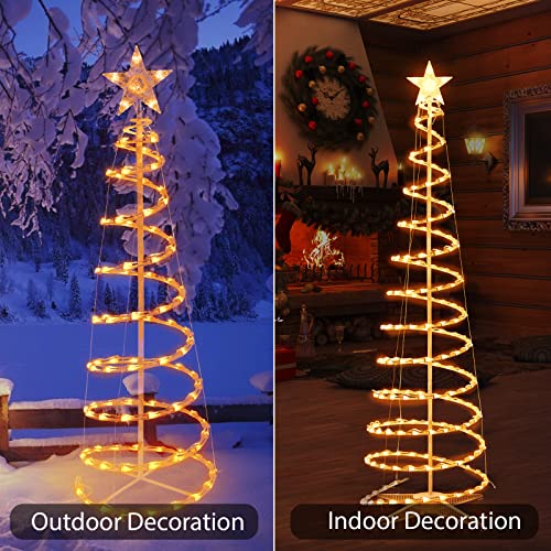 Set Of 3 Spiral Outdoor Lighted Christmas Tree, 3/4/6 Feet Christmas Lights With 7" Star Topper, Ul Certification Led Collapsible Spiraling Tree Light Kit For Xmas Patio Wedding Decoration, Warm White #TOP1