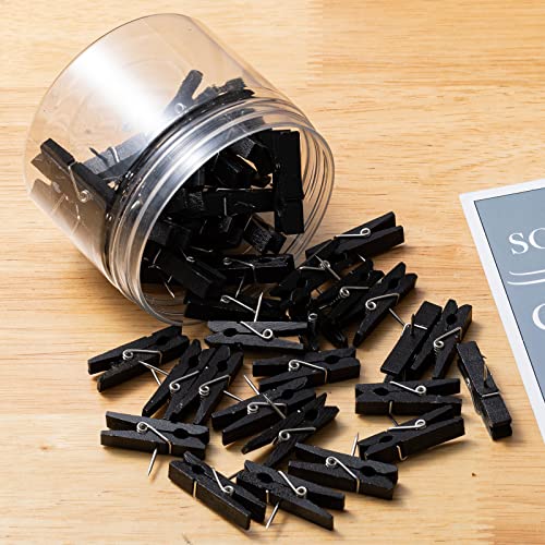 Zyfoffice 50Pcs Black Push Pin Clips Wooden Push Pins For Bulletin Board Decorative Pushpins Tacks For Cork Board Artworks Notes Photos Craft Projects Office Classroom Decor #TOP5