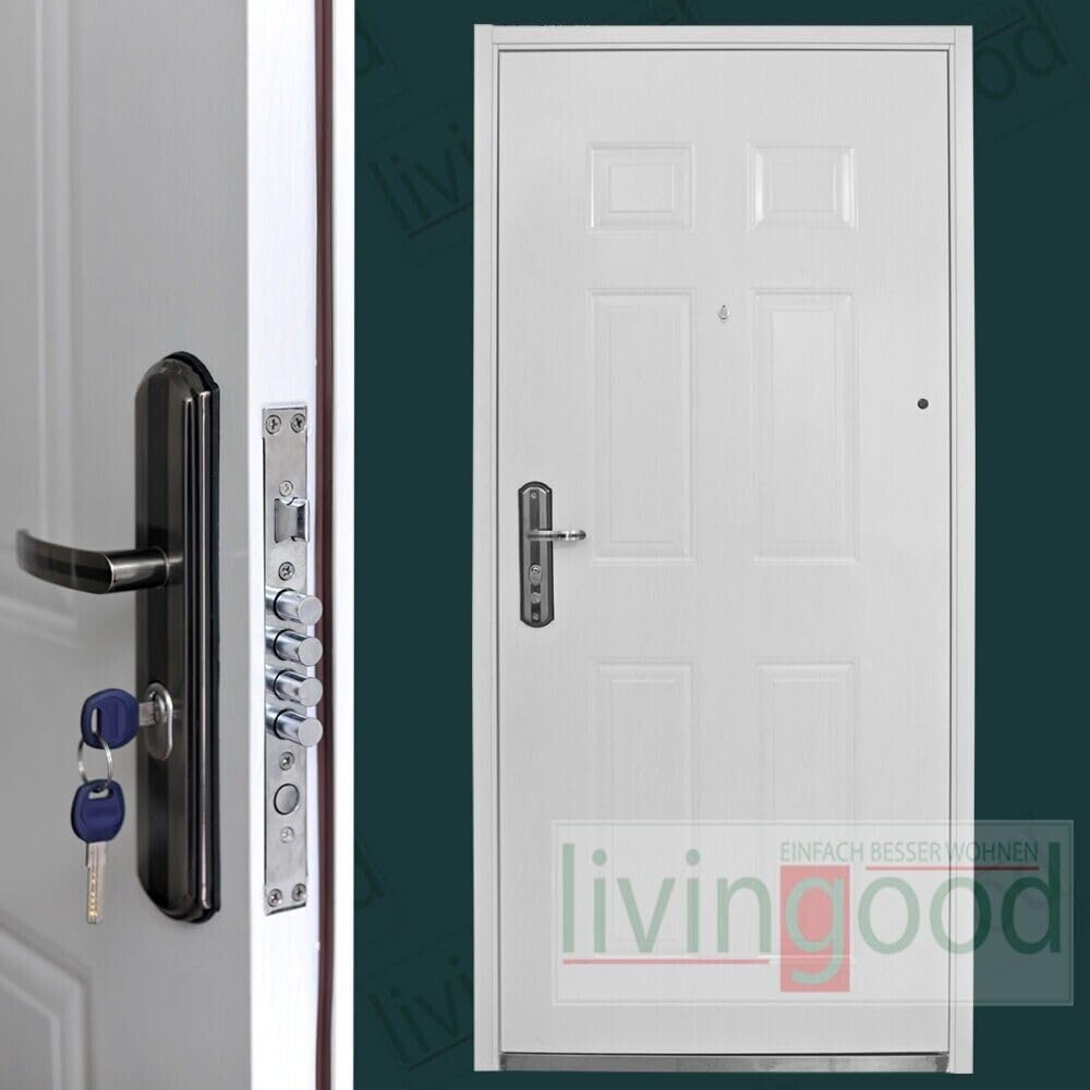 Habee - Puerta de seguridad para apartamentos (acero, 13 pernos, tope derecho), color blanco
