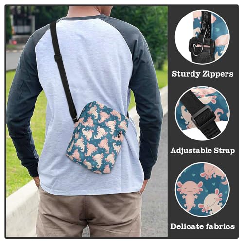 Cute Axolotl Small Crossbody Bag for Men Women Mini Messenger Bag Shoulder Handbag With Adjustable Straps 6