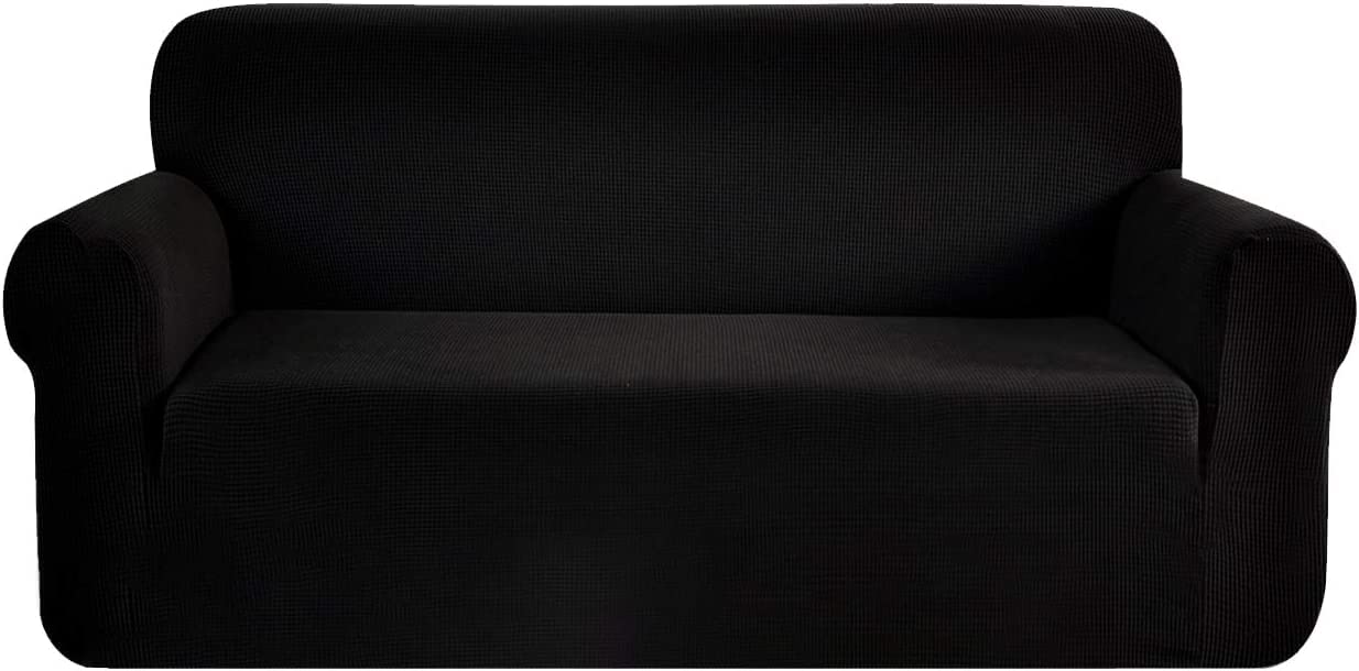 SAMSTEX Stylish Sofa Covers 4 Seater High Stretch 4 Seater Sofa Cover 1-Piece Sofa Slipcovers Thick Soft Sofa Protector Machine Washable Non-Slip Couch Covers (4 Seater, Black)