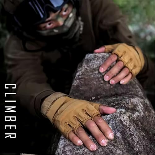 Image of Half Finger Tactical Gloves, Durable Fingerless Gloves for Cycling, Gym, Motorcycle Gloves, Training Gloves, Breathable Gloves, and Outdoor Activities (Khaki, L)