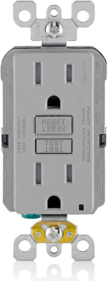 Image of Leviton GFCI Outlet, 15 Amp, Self Test, Tamper-Resistant with LED Indicator Light, Protection from Electric Shock and Electrocution, GFTR1-GY, Gray (Pack of 10)