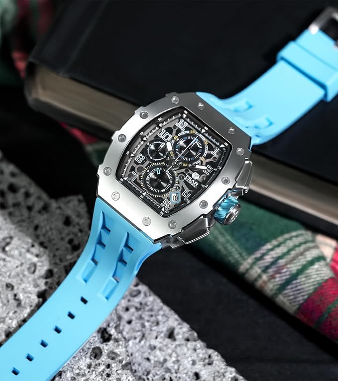 Image of TSAR BOMBA Mens Luxury Watch Watches for Men 50M Waterproof Japanese Quartz Movement Tonneau Stainless Steel Case Sapphire Glass with Chronograph Date Function Cool Unique Fashion Gift