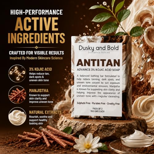 Image of Tan Removal Soap | Advance 3% Kojic Acid | | Fades Dark Spots | Neck Pigmentation | Pack of 2 | Detan Soap Bar | Melanin Glow | For Sun Damage Skin | 200 gms