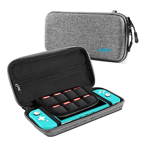 VUP Ultra Slim Carrying Case Fit for Nintendo Switch Lite, Portable Hard Shell Travel Case with Storage for Switch Lite & Accessories, 10 Game Cartridges - Grey