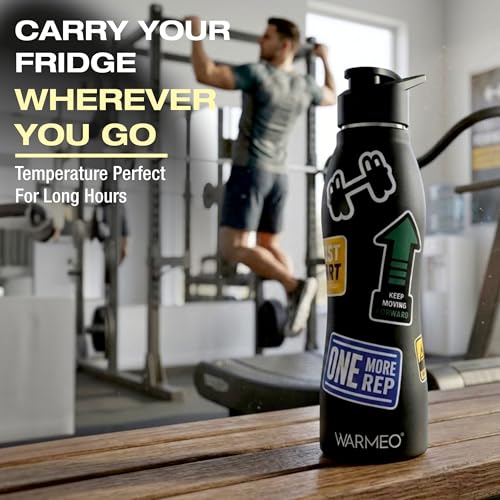 Image of WARMEO VIBE 1000 Stainless Steel Water Bottle 1000 ml | Gym Motivation 3D Embossed Design | Single Walled, ISI Certified I Leak Proof Lid, Rust Proof I For School, Office, Gym I Black