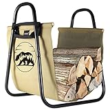 TJ.MOREE Fireplace Log Holder Rack with Canvas, Log Carrier for Indoor, Outdoor Wood Storage, Log...