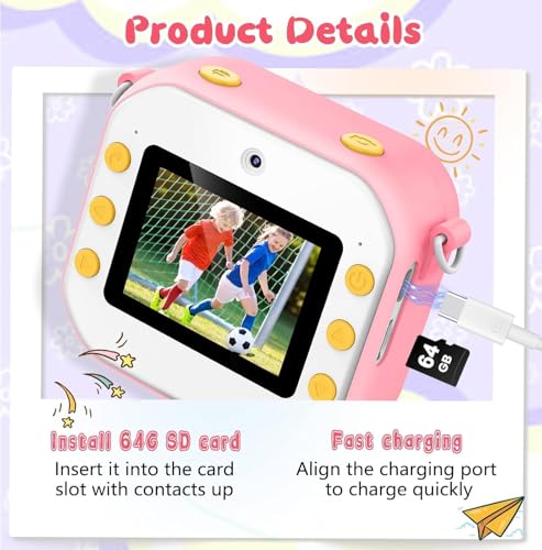 Image of Kids Camera Instant Print, 64GB 1080P Dual-Lens Selfie Instant Cameras Video, 48MP Birthday Gifts Instant Print Camera for Kids with Print Paper,Gift for Girls Age 3 4 5 6 7 8 9 10 11 Toddler Toy