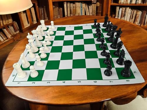 Image of Chess Standard18 * 18 Inches Roll-up Vinyl Tournament Chess Set Premium Heavy Chess Pieces for Kids & Adults (Green) with Extra Queen (Check WEAR)