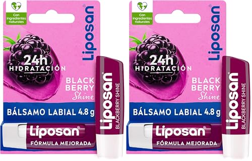 Liposan Blackberry Shine (1 x 4,8 g), cacao de labios con olor a frambuesa, bálsamo labial con color, bálsamo hidratante para unos labios bonitos, suaves y jugosos (Paquete de 2)