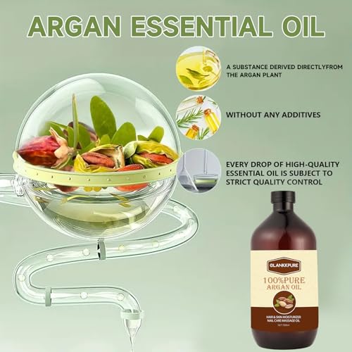 OLANKKPURE 100% Reines Arganöl, Premium Ätherisches Öl für Haare, Haut, Nägel, Massage, Feuchtigkeitspflege, Mehrzweck Körperöl, 1000ml