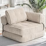 Airynee Convertible Folding Sofa Bed, L- Shaped Sleeper Chair Bed with Armrest and Pillow, Fold Out Sleeper Sofa, Comfortable Floor Couch for Small Spaces/Living Room/Bedroom, Single, Beige