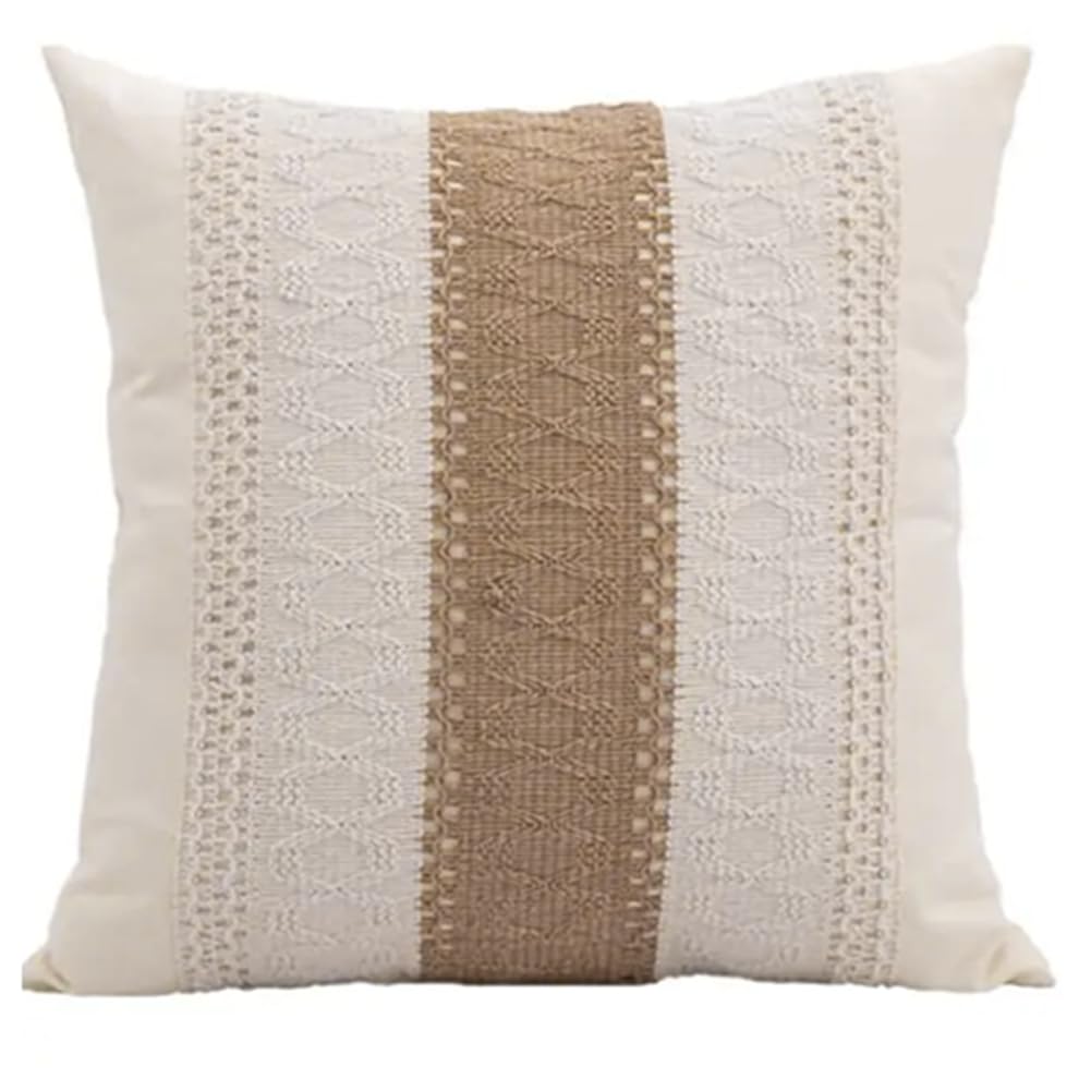 CTRLZS 18x18inch Cotton & Burlap Throw Pillow Covers Boho Farmhouse Textured Striped Woven Cushion Covers for Spring Summer