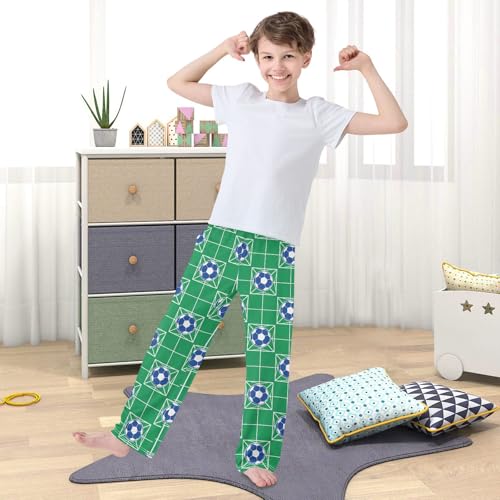 VIGTRO Pajama Pants Long Sleep Bottoms Green Net Blue Soccer, Soft Elastic Waist Lounge Pants with 2 Pockets Size 6-8 Years3