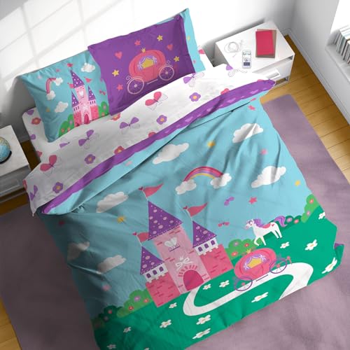 Image of Sunny Side Up Magic Castle Full Comforter Set - 7 Piece Kids Bedding Includes Comforter, Sheets & Pillow Cover - Super Soft Floral Microfiber Bed Set